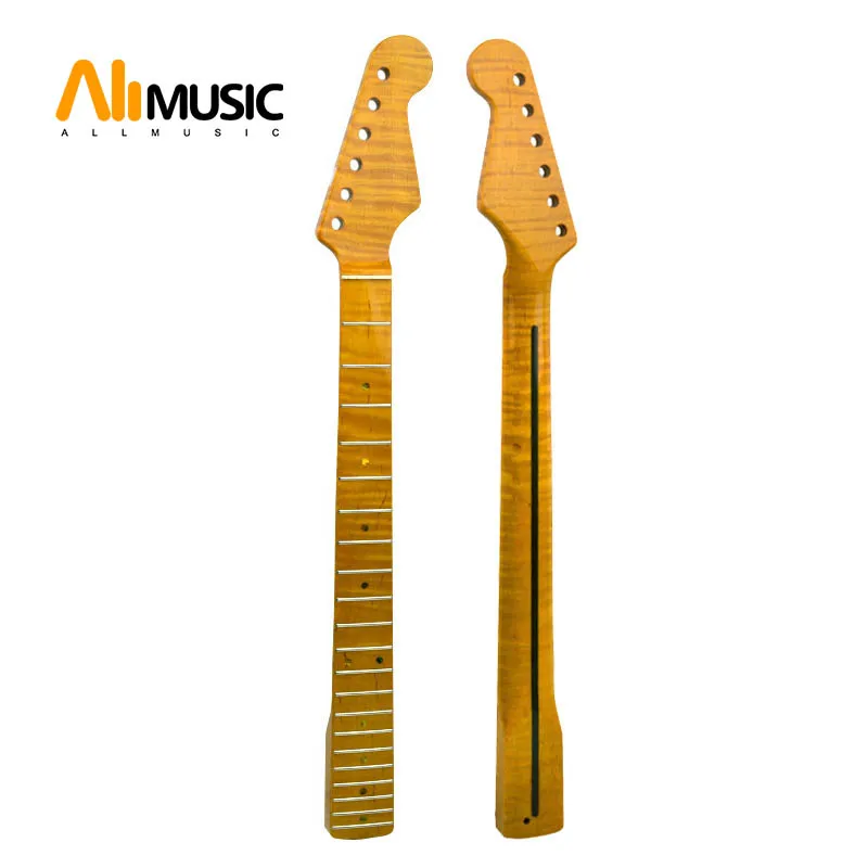 

21 Fret Neck WIith Abalone Dots Yellow Glossy Tiger Flame Maple For ST Electric Guitar Neck Replacement
