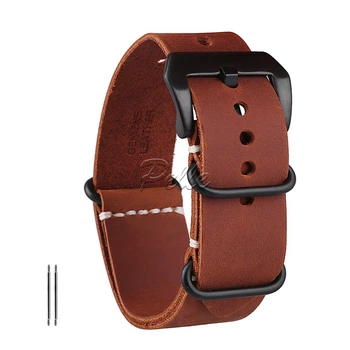 

Pelle 22mm Red-brown Crazy Horse Leather Strap Black Buckle Leather Watch Band With Double Sides Leather Watch Strap