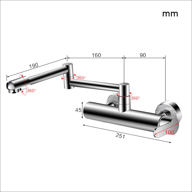 Хромированный смеситель для кухни, смеситель для кухонной раковины, однорычажный смеситель для кухонной воды, складной растягивающийся кран с поворотом на 360