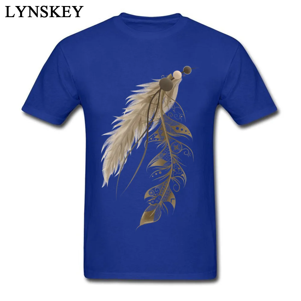 100% Cotton Mens Short Sleeve T-Shirt Cool Tops Tees Coupons Summer Round Collar Tee-Shirts Bohemian Feather Top Quality blue