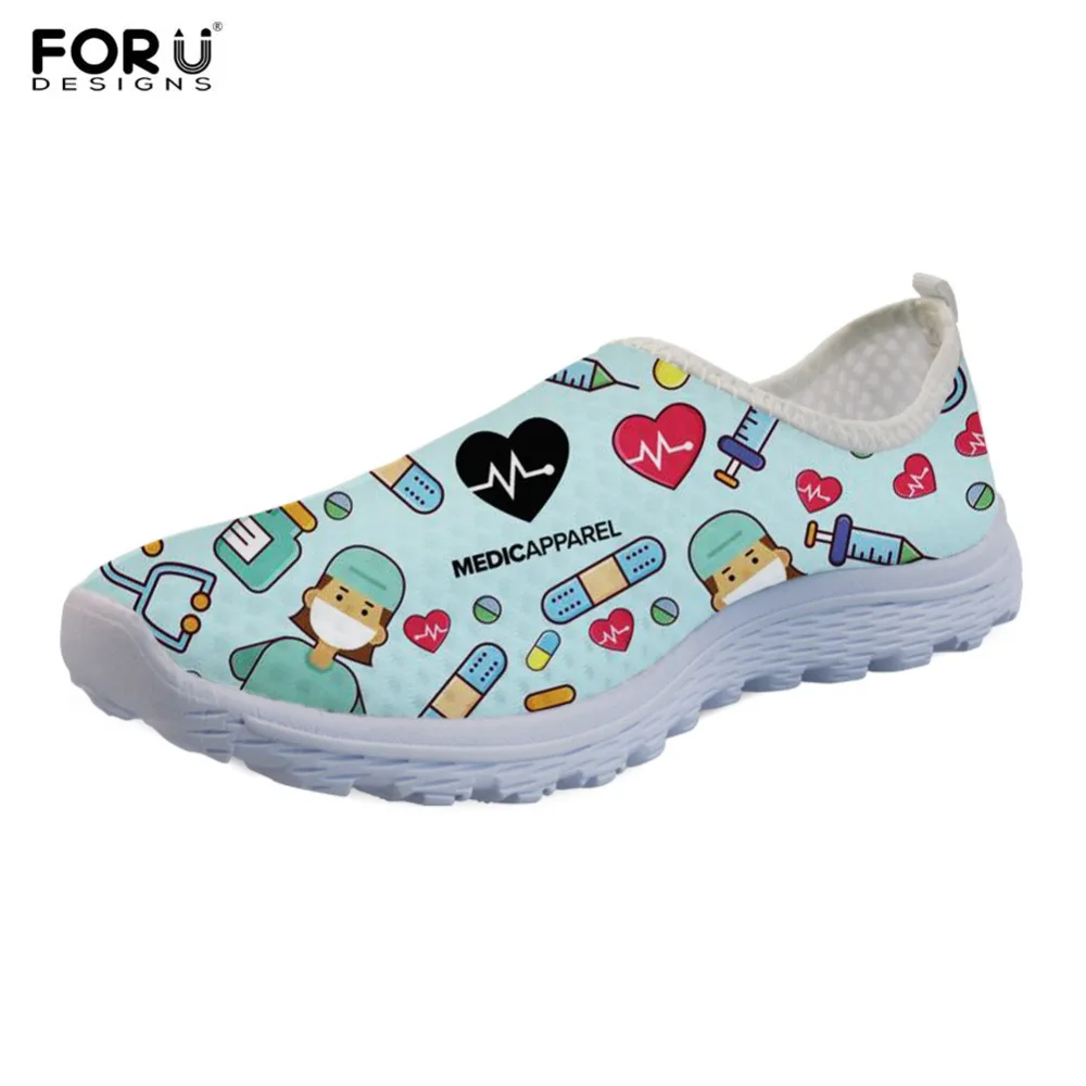 

FORUDESIGNS Cute Cartoon Nurse Printing Women Slip On Flats Shoes Breathale Light Weight Nursing Shoe For Girls Ladies Walk Shoe