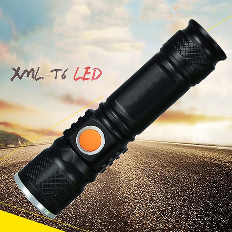

Portable USB Port T6 Flashlight 2000LM Powerful Light Built-in Rechargeable Tactical LED Torches Zoom Bike Cycling Flashlight