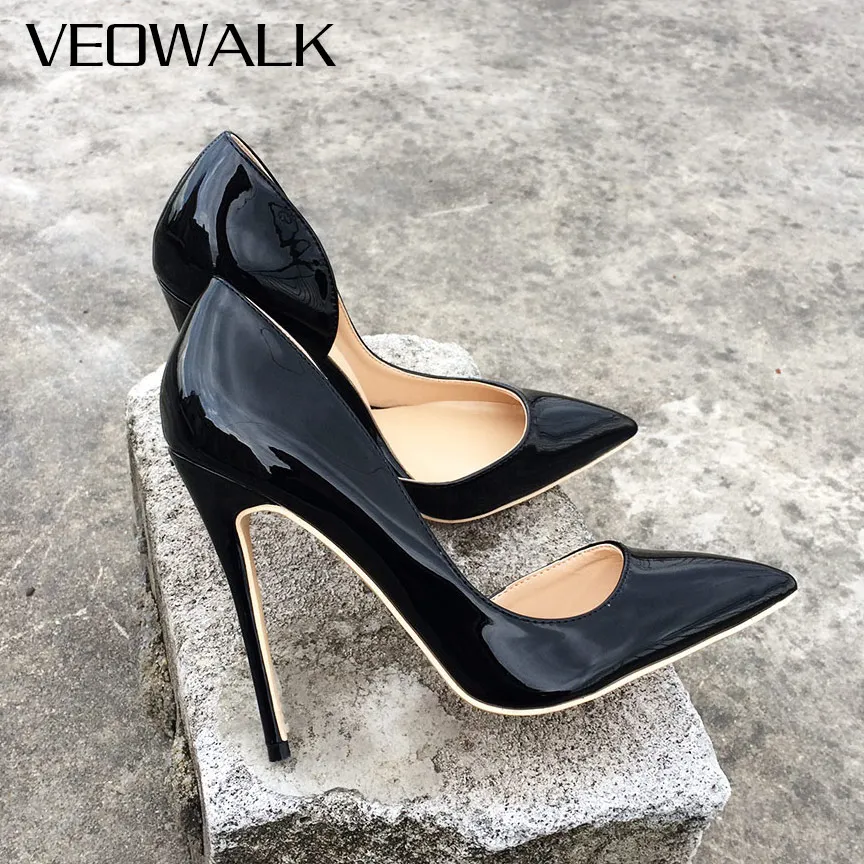 Veowalk Brand Women Fashion D'Orsay High Heels Ladies Pointed Toe Evening Dress Stilettos Gloss Patent Leather Pumps Shoes afbeelding
