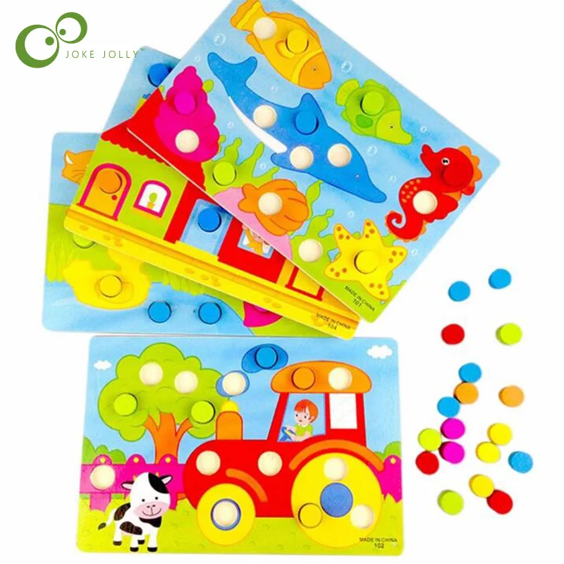 

Montessori Kids Early Learning Educational Cartoon Toys Wood Kids Games Matching Coloring Toys Wooden Block Matching toy LYQ
