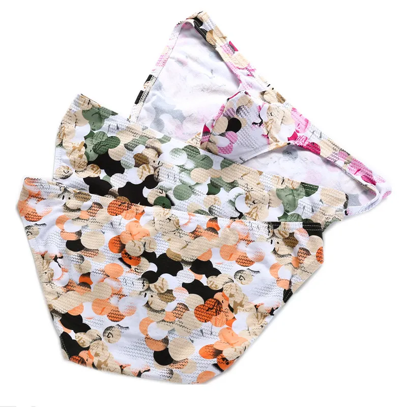

Cotton Underwear Mens Briefs Sexy Floral Printed Underpants Homme Sexy Cueca Breathable Low rise Panties 3pcs/pack Summer