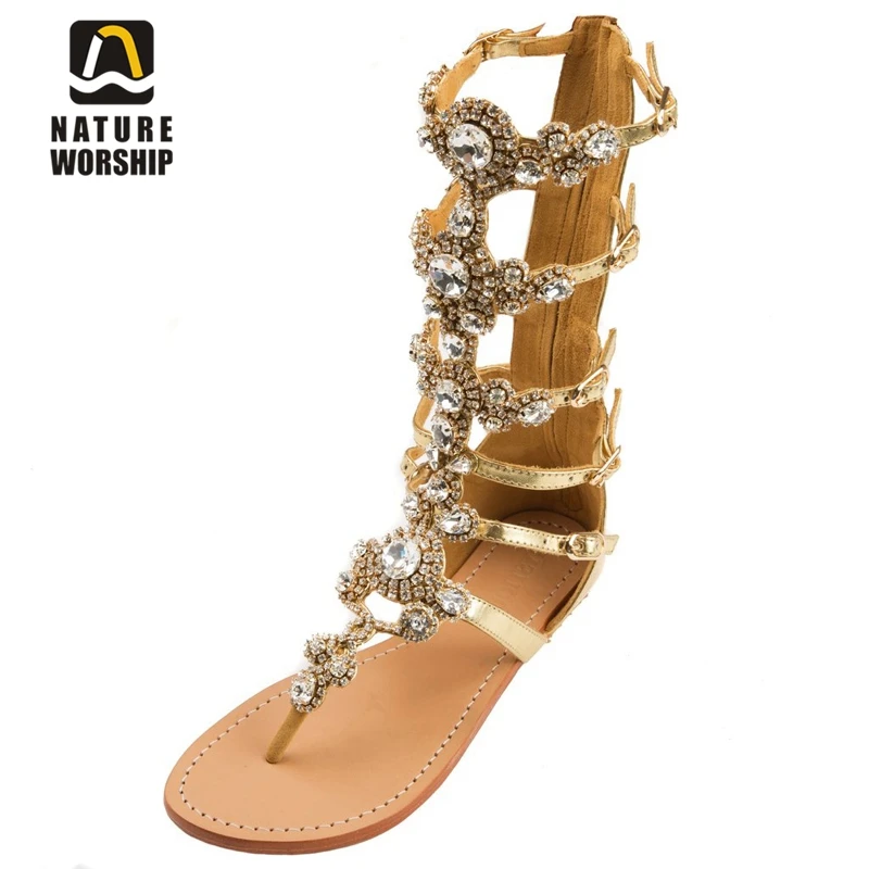 

Retro womens shoes gladiator sandals women high boots cow leather shoes women flats sandals summer shoes crystal women sandals