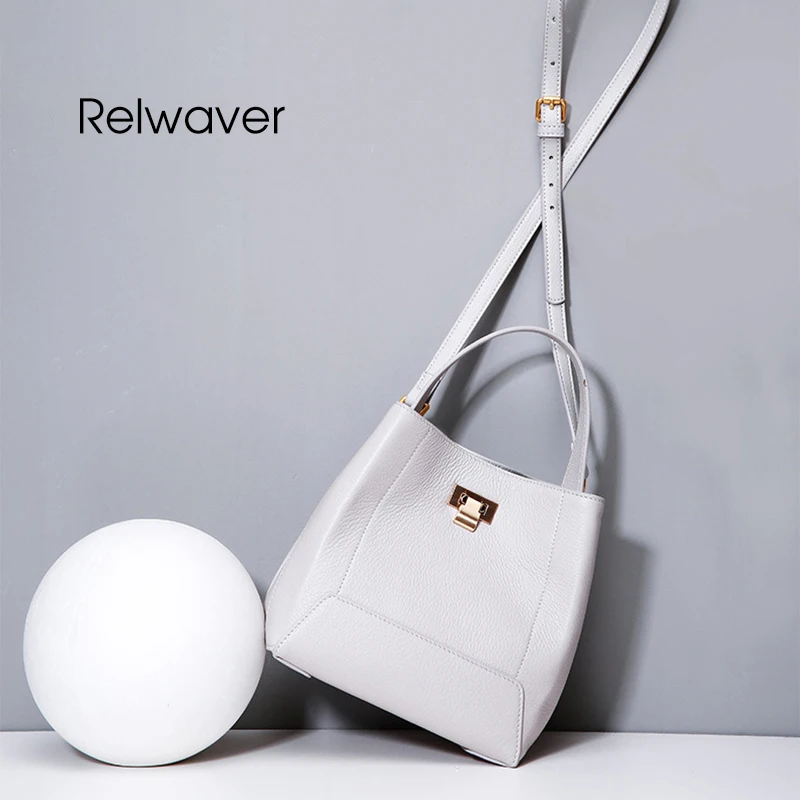 Relwaver women genuine leather handbag small shoulder bag crossbody bags for women greyish white black women messenger bags