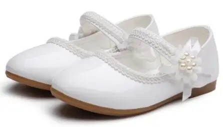 1 2 3 4 5 6 7 Years New Flower Children Little Girls White Pearl Leather Shoes For Girls Kids Party Wedding Princess Dress Shoes - Цвет: white