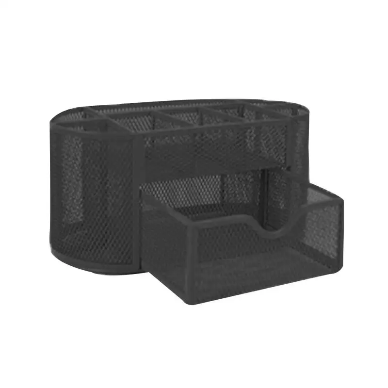 Кованого железа настольные железная сетка отделки стеллаж для хранения коробка 9 сетка железная сетка коробка для хранения Подставка для ручек, для хранения для офиса аксессуары - Цвет: Black