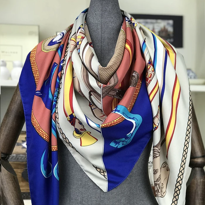 Саржевый шелковый шарф, Женская шаль с принтом, платок Fourlard Femme, квадратные шарфы для женщин, хиджаб, банданы Bufandas Mujer, 130*130 см