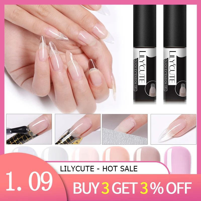 

LILYCUTE 5ml Quick Extension Gel Polish Clear Pink Nail Tips Design UV Gel Nail Art Poly Extension Gel Polish With Base Top