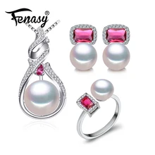 FENASY 925 серебро жемчуг комплекты украшений для женщин натуральный серьги-гвоздики Романтический кулон ожерелье свадебный комплект для невесты