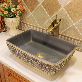 

Europe Vintage Style Art Porcelain Counter top Basin Sink Handmade Ceramic Bathroom Vessel Sink Vanities art basin ceramic basin