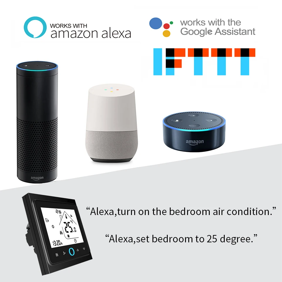 Wi-Fi центральный кондиционер термостат регулятор температуры вентилятор катушки блок работать с Alexa Google Home умный дом 2 трубы