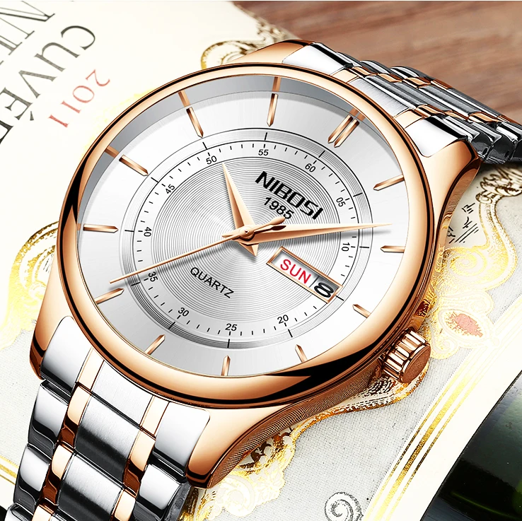 Rose Gold Color Men Watch Luxury Top Brand Men's Watch Fashion Dress New Military Quartz Wristwatch Hot Clock Male Sport NIBOSI