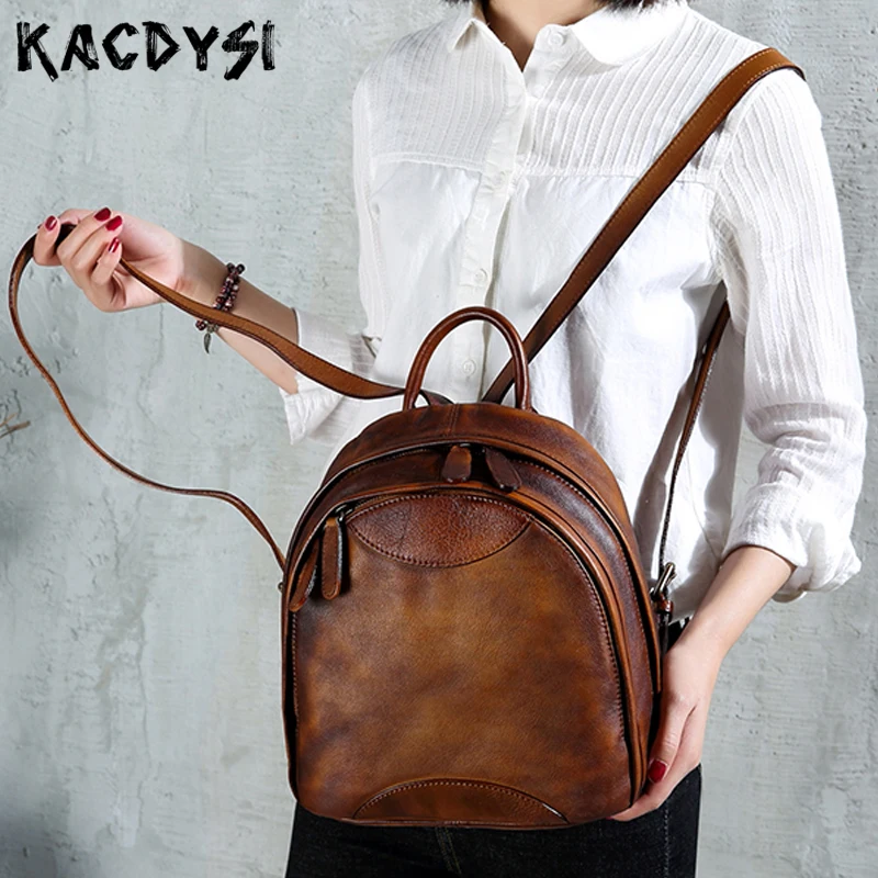 

Original Handmade Retro Genuine Cow Leather Women Backpack Literary Shoulder Bag Girls Luxury Travel Backpack Daypack School Bag