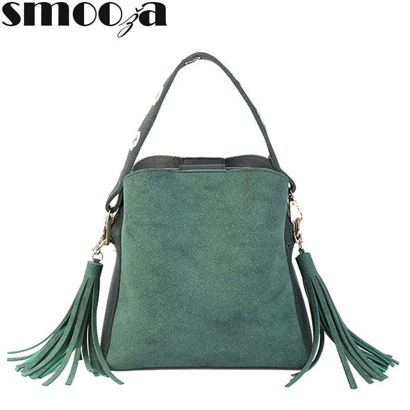

SMOOZA Brand 2019 Tassel Shoulder Bags Handbags Women Scrub Daily Bag For Girls Schoolbag Female Crossbody Bags New Bucket Sac
