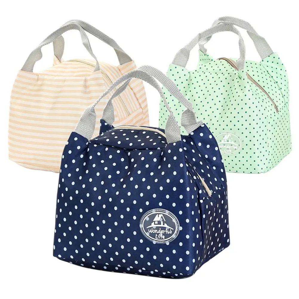 

Cloth Dots/Striped Tote Lunch Box Storage Bag Thermal Insulated Portable Food Storage Container Picnic Bento Box Pouch Handbag