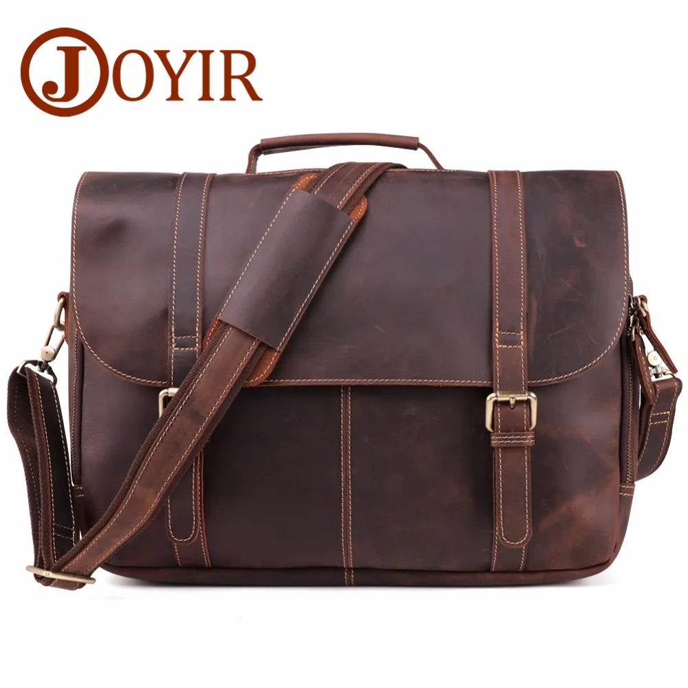 

JOYIR Vintage Crazy Horse Leather Men's Briefcase Laptop Bag Business Bag Genuine Leather Briefcase Men Shoulder Bag Handbag
