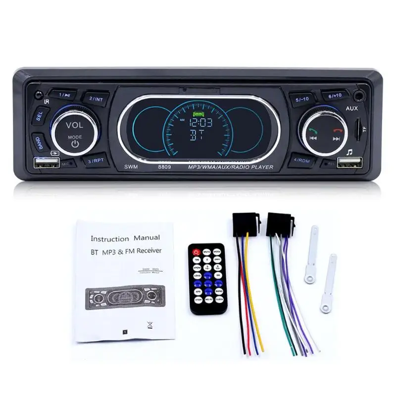 SWM 8809 1 Din автомобильная стереосистема MP3 плеер 12 V ЖК, Радио Bluetooth RCA AUX Dual USB с 21-кнопочный дистанционное управление для автомобиля радио