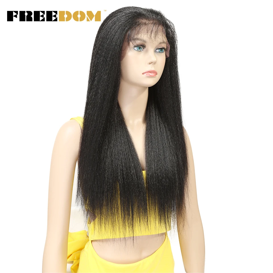 FREEDOM Synthetic Lace Front Wigs For Black Women Yaki Straight Long 26inch 65cm Afro Lace Wig Baby Hair Heat Resistant Fiber