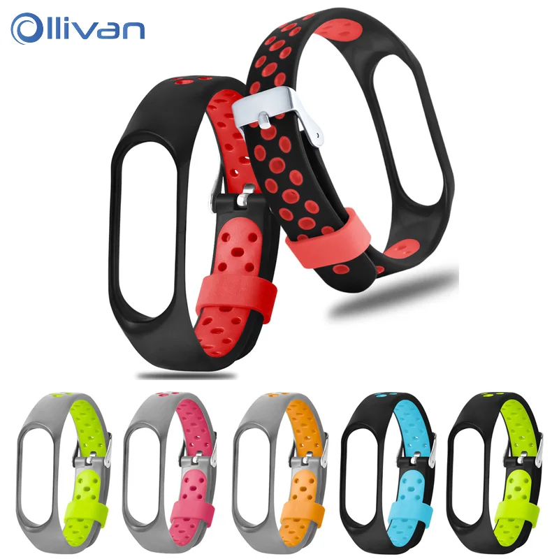 

Silicone Wristband for Xiaomi Mi Band 3 MiBand 3 Double Color Strap With stainless steel buckle Smart Accessories for Miband 3