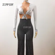 Сексуальный черно-белый комбинезон учительницы Шикарные легинсы со стразами наряд представление джазовая одежда певица Комбинезоны черные брюки