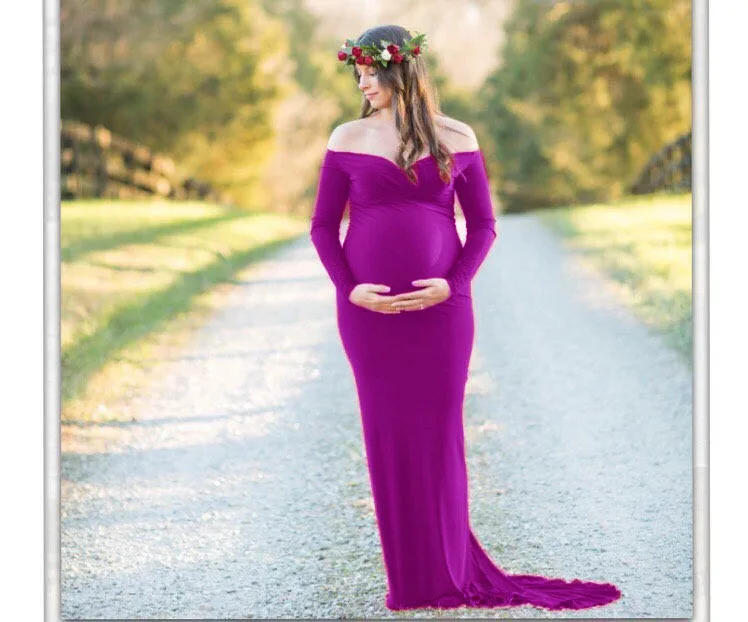 2018 Cotton Maternity Photography Props Maternity Gown Dress Off Shoulder Sexy Women Pregnancy Maxi Dresses For Photo Shooting