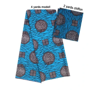 

2 Pcs Set 4 Yards African Ankara Prints Modell Material & 2 Yards Chiffon Ankara Chiffon Fabric YBXM-95