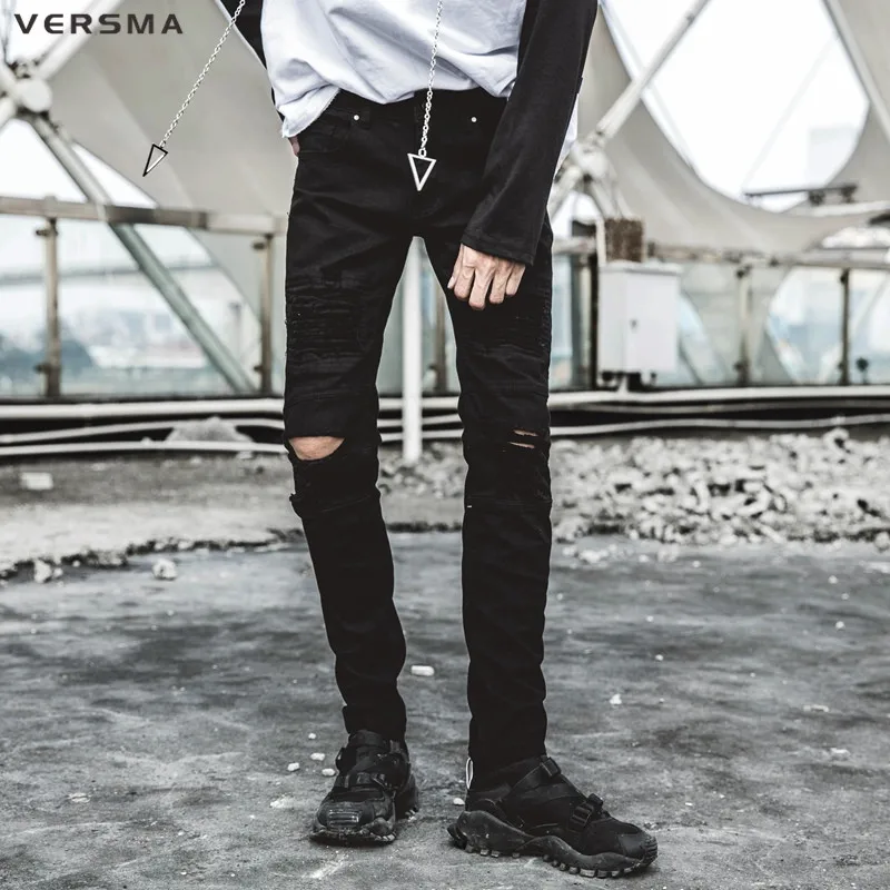 

VERSMA High Street Hip Hop Ripped Denim Jeans Pants Trousers Men Korean Ulzzang BF Destroyed GD Men Jean Sweatpants Pencil Pants