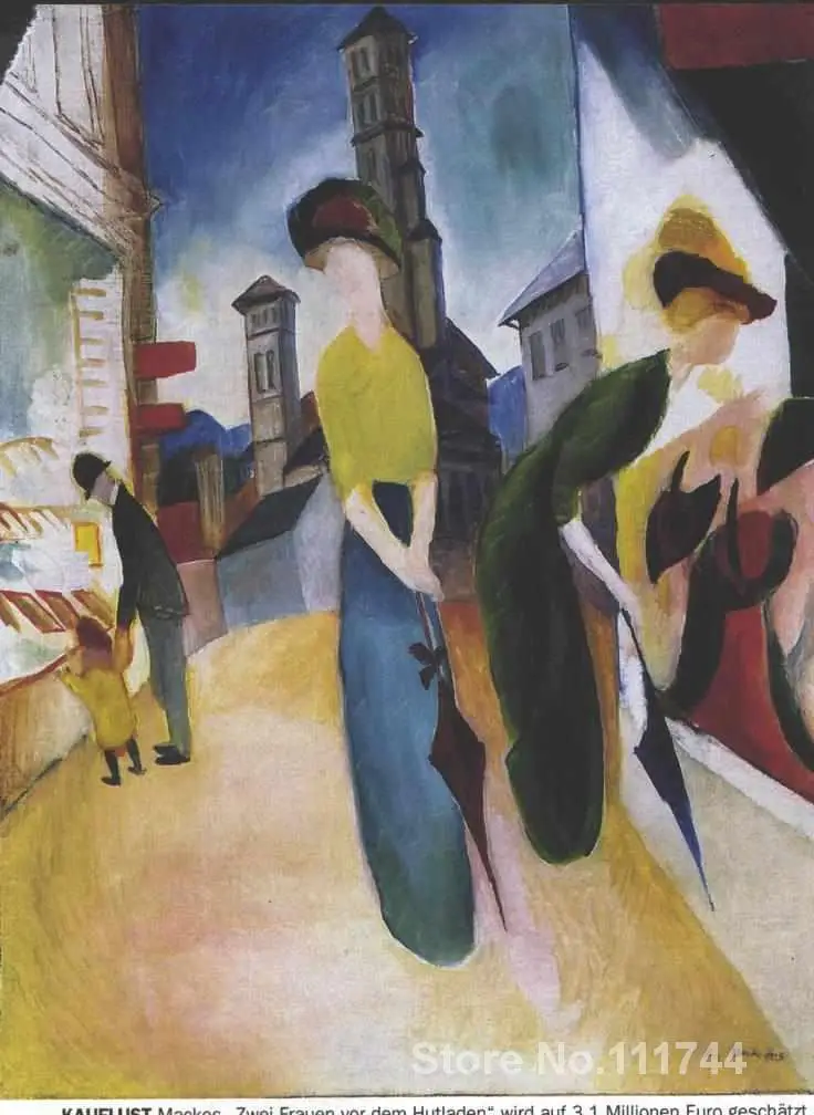 

abstract landscape painting Two women in front of a hat shop August Macke decorative art Hand painted High quality