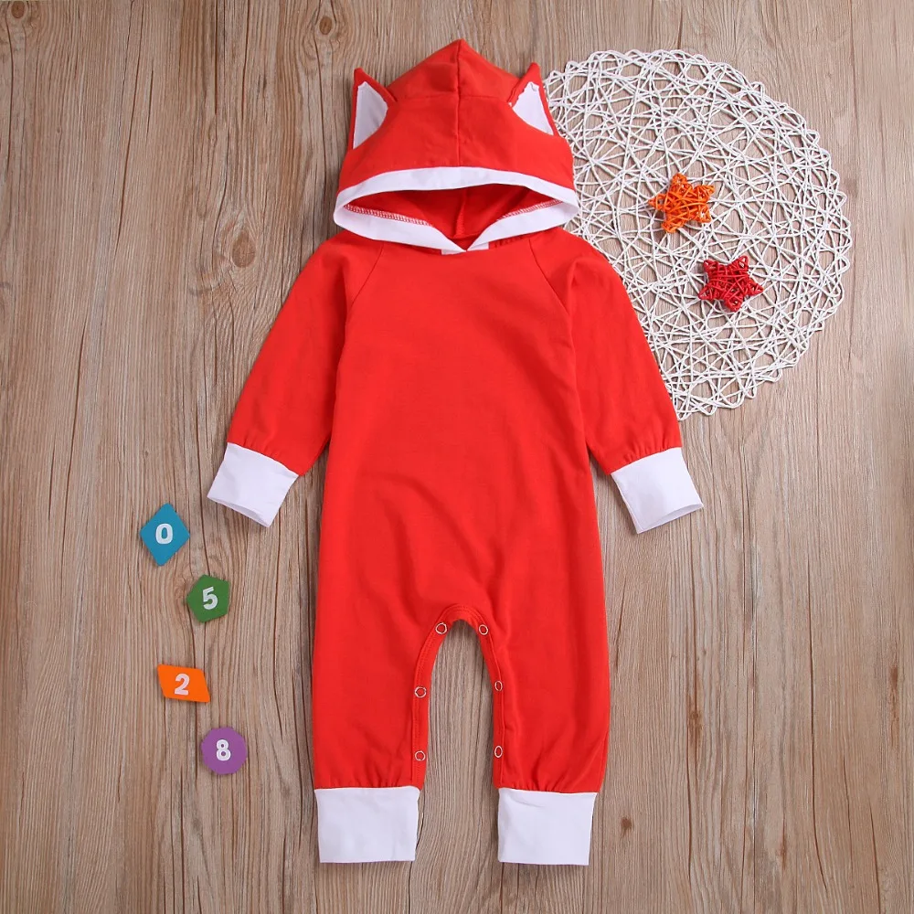 

Infant Girls Long Sleeve Cartoon Fox Hooded Christmas Party Romper Baby Kids Cute Jumpsuits Girls Outfits