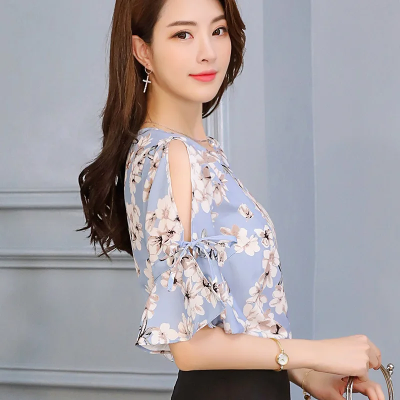 Superior Primavera Oficina De Manera Blusa Ocasional Blusas Más Trabajo Delgado Nuevas Gasa 2018 Azul Las La Verano Camisas Nuevo Mujeres Camisa zx1gwqTY