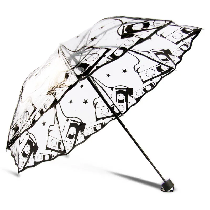 

Transparent Umbrella Rain Sunny and Rainy Umbrella Parasol Thicken Three-folding Advertising Women