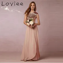 Two Pieces Sparkly Bridesmaid Dresses Long Gold Sequin Chiffon Long Party Dresses Wedding Guest Dress robe demoiselle d’honneur