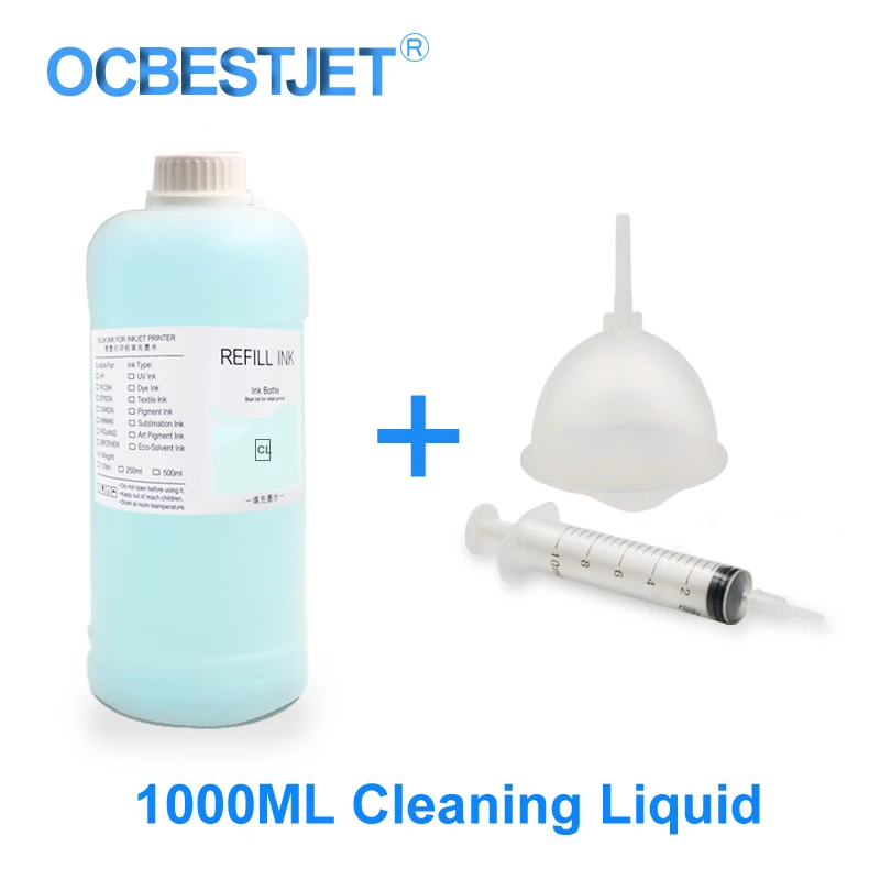 1000ML/Bottle Cleaning Liquid With 20ML Syringe For Epson HP Canon Brother All Inkjet Printer