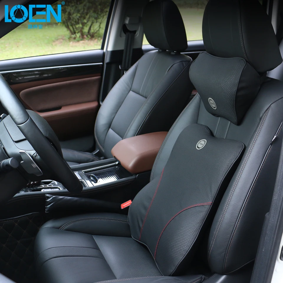 Loen 1 conjunto assento de carro encosto de cabeça travesseiro e apoio lombar do carro travesseiro viagem auto cabeça pescoço resto almofada alívio dor de volta/coluna