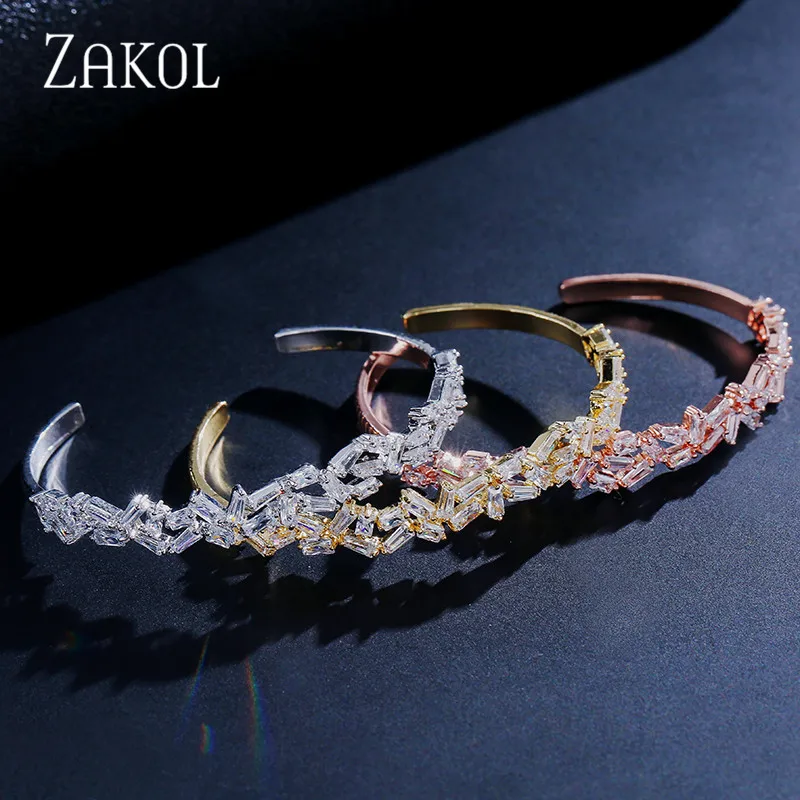 ZAKOL Новая мода AAA кубического циркония багет открытым Браслеты браслет для Для