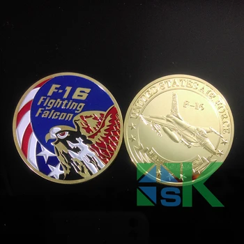 

50pcs/lot Air Force F-16 Fighting Falcon Gold Plated Coin American Challenge Coins Free Shipping