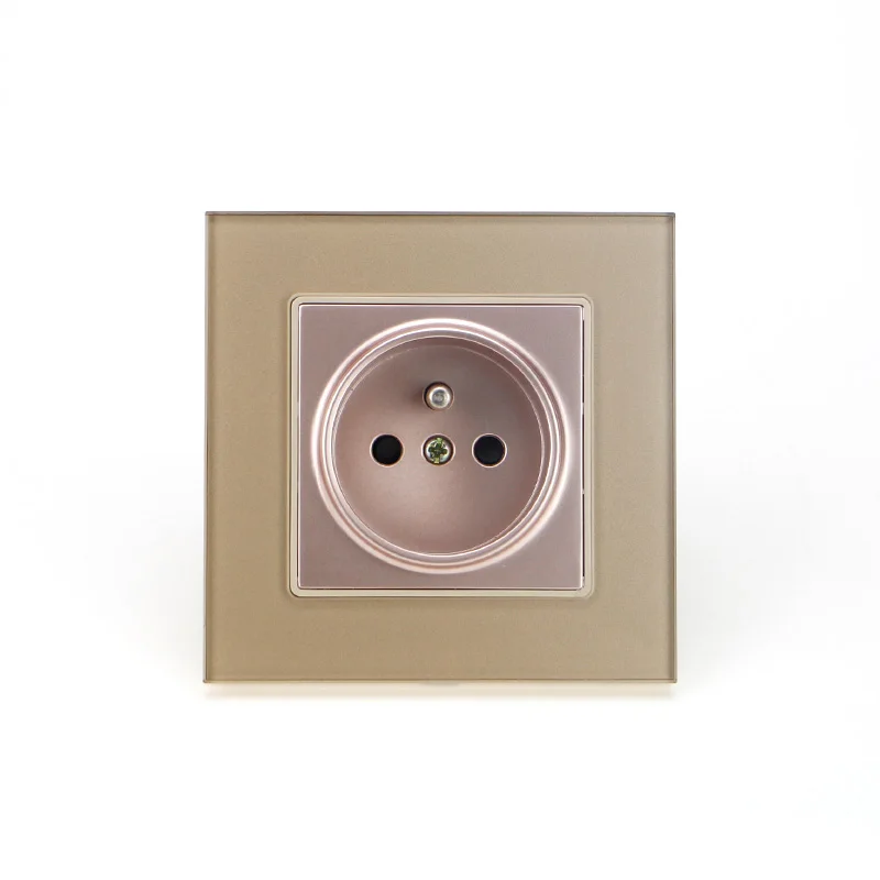 France Socket Crystal Glass Switch 2 Pin French Wall Plug Socket Tempered Crystal Glass Panel