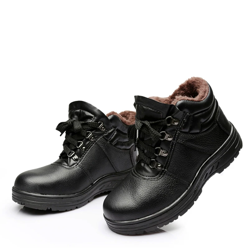 

fashion puncture proof steel toe cap work safety ankle boots men big size fur spring autumn winter snow shoes soft leather male