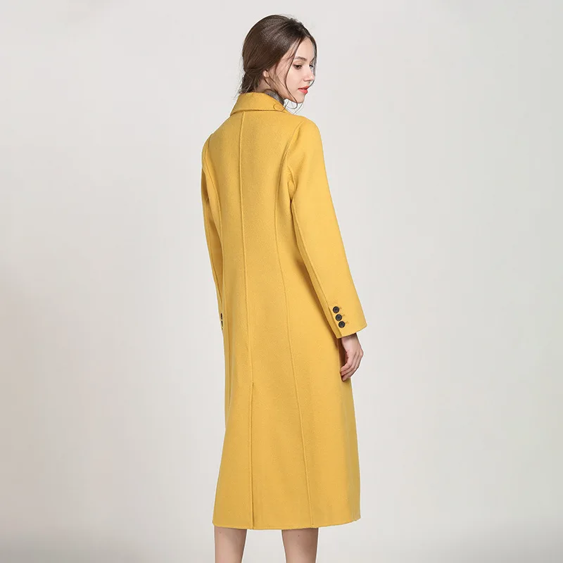 Корейская версия Двусторонняя Длинные шерстяное пальто женский осень и зима двубортные шерстяные кашемировые пальто