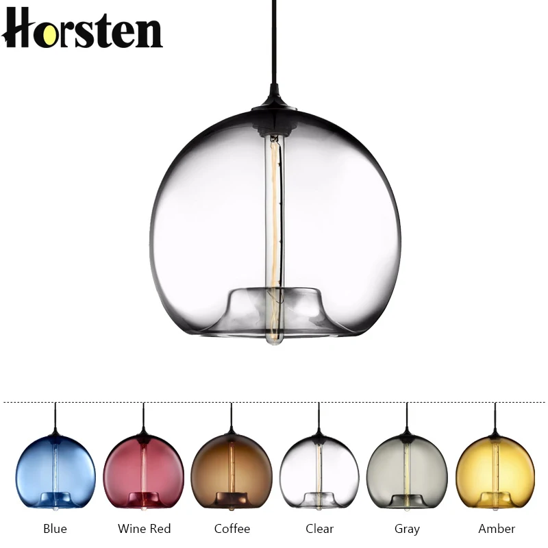 

6 Color Colourful Glass Ball LED Pendant Lights Lamp Simple Modern Hanging Lighting for Restaurant Living Dining Room Cafe Bar