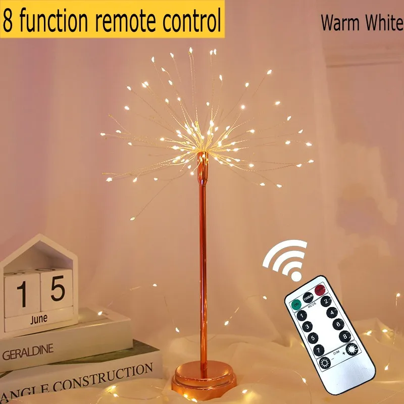Warm White Светодиодный медный провод Одуванчик Феерверки ночные светильники Рождественские Свадебные настольные лампы для детей DIY украшения спальни праздничные подарки - Испускаемый цвет: Warm White