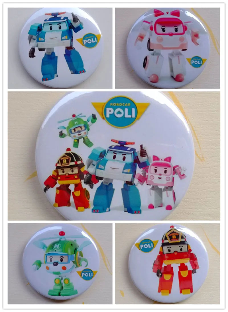 

New Robocar Poli Robot Cartoon badge Toy Poli Robocar badge Toys For Children Gifts 5Pcs/Set