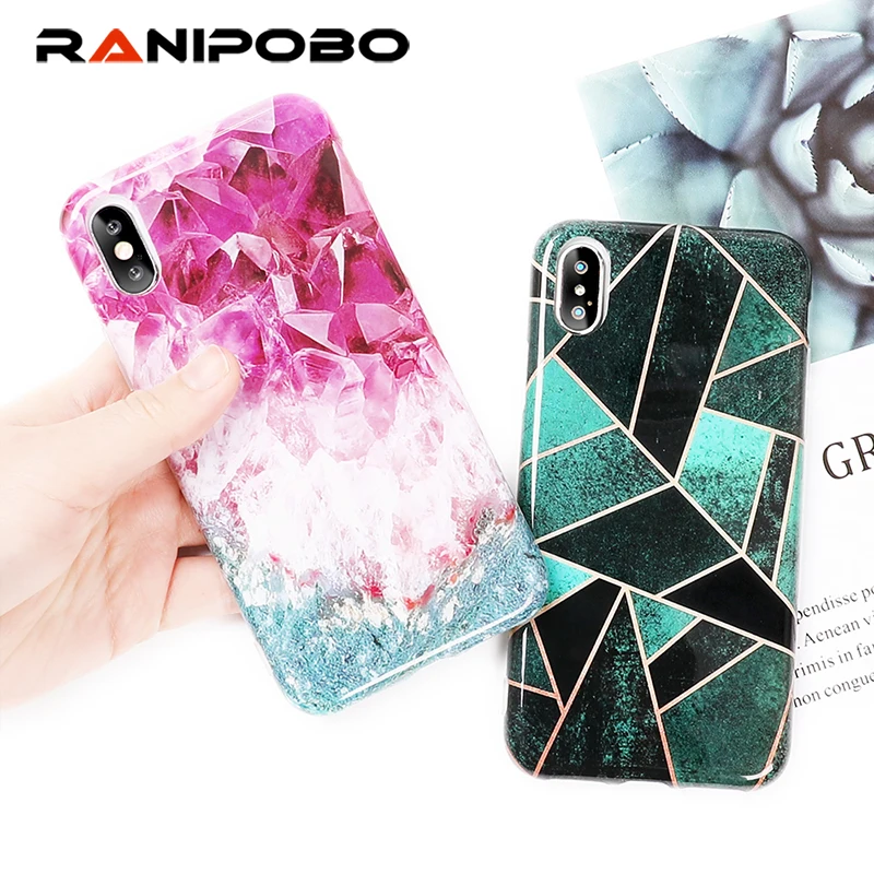 

Retro Purple Marble Phone Case For iphone X Case For iphone 6 6S 7 8 Plus Colorful Geometric Pattern Soft Cover Cases Couque