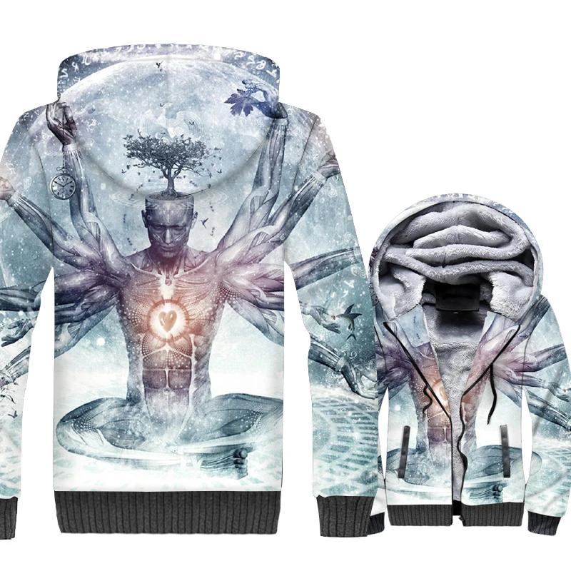 

Snap-on Zen Body Balance Hard Jacket Men 3D Print Harajuku Hoodie The Facets Of Man Sweatshirt Winter Thick Fleece Zipper Coat