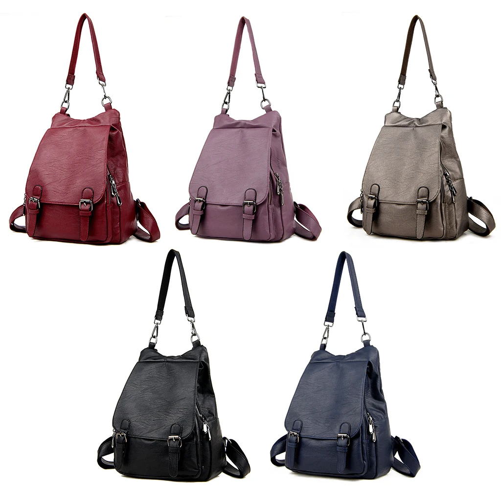 Women Backpack Purse PU Washed Leather Large Capacity Security Ladies