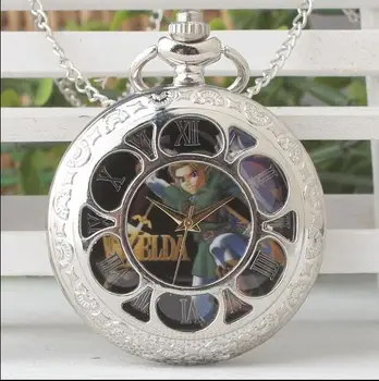 

legend of zelda Animation cartoon Fashion quartz Sunflower silver clock Hollow out pendant Necklace pocket watches