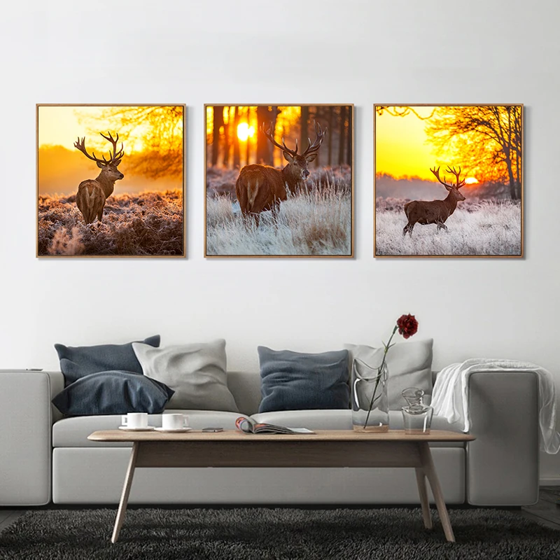 Canvas Art Painting Nordic Natural Deer Pine Forest Wall